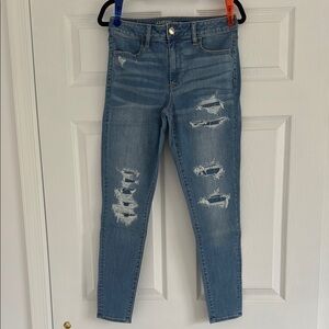 American Eagle Blue Jeggings Distressed Style